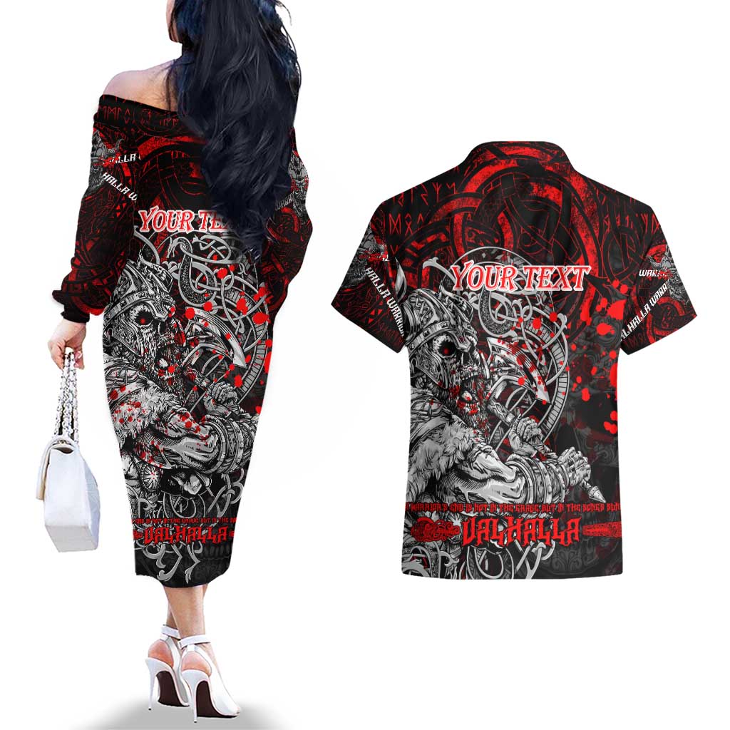 Einherjar Valhalla Couples Matching Off The Shoulder Long Sleeve Dress and Hawaiian Shirt Viking Warrior Rage Style