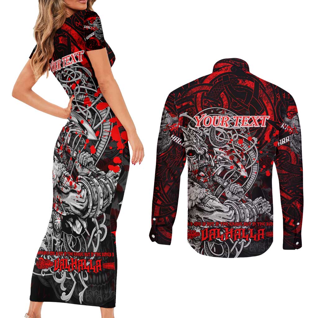Einherjar Valhalla Couples Matching Short Sleeve Bodycon Dress and Long Sleeve Button Shirt Viking Warrior Rage Style