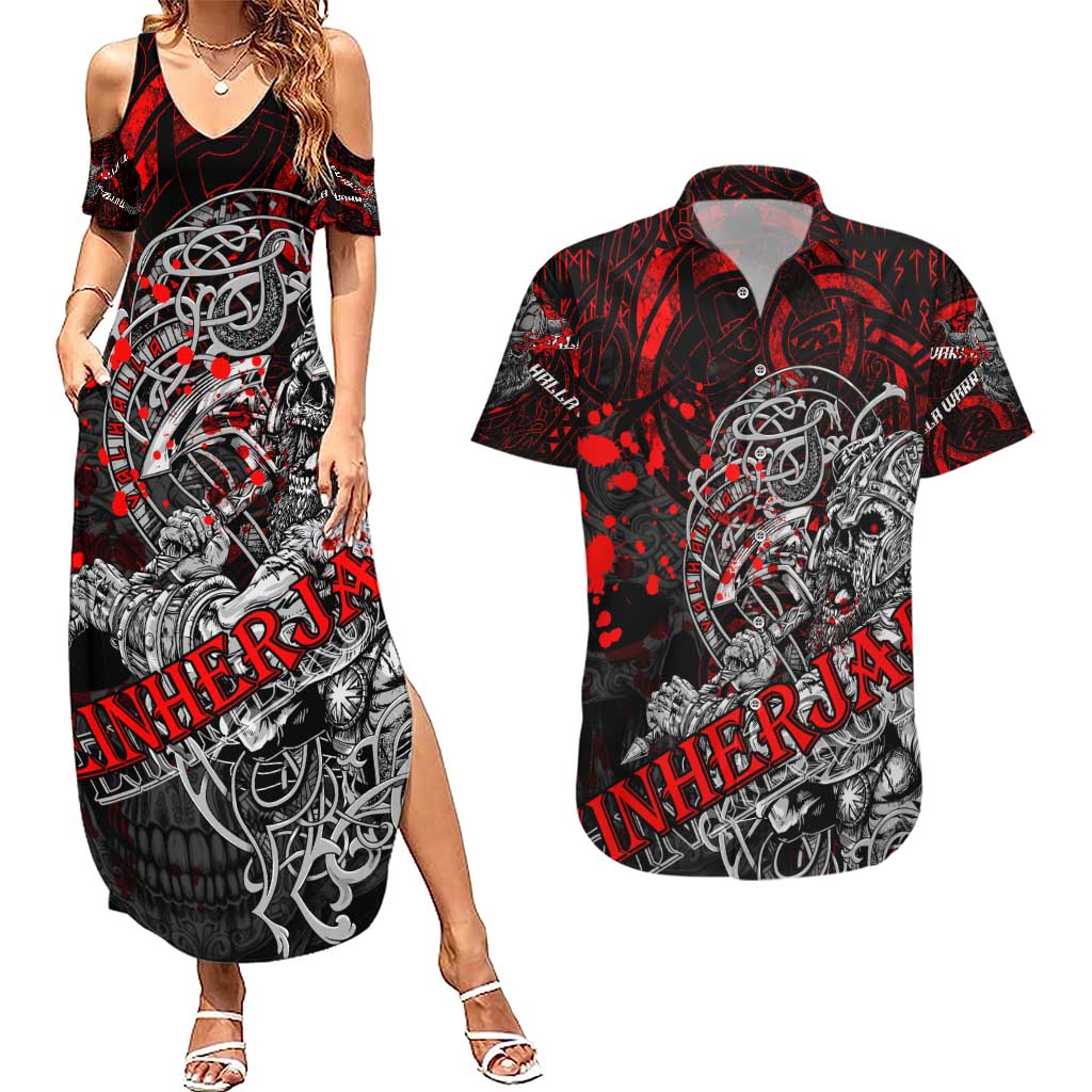 Einherjar Valhalla Couples Matching Summer Maxi Dress and Hawaiian Shirt Viking Warrior Rage Style