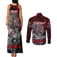 Einherjar Valhalla Couples Matching Tank Maxi Dress and Long Sleeve Button Shirt Viking Warrior Rage Style