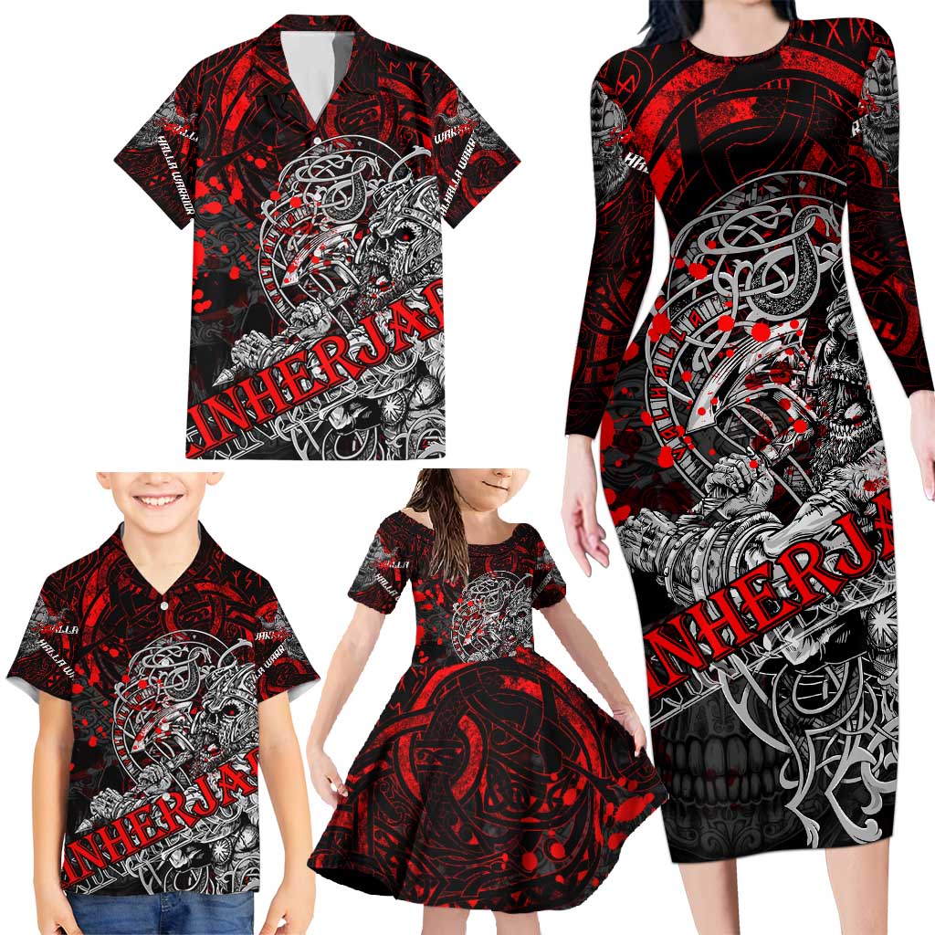 Einherjar Valhalla Family Matching Long Sleeve Bodycon Dress and Hawaiian Shirt Viking Warrior Rage Style