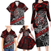 Einherjar Valhalla Family Matching Long Sleeve Bodycon Dress and Hawaiian Shirt Viking Warrior Rage Style
