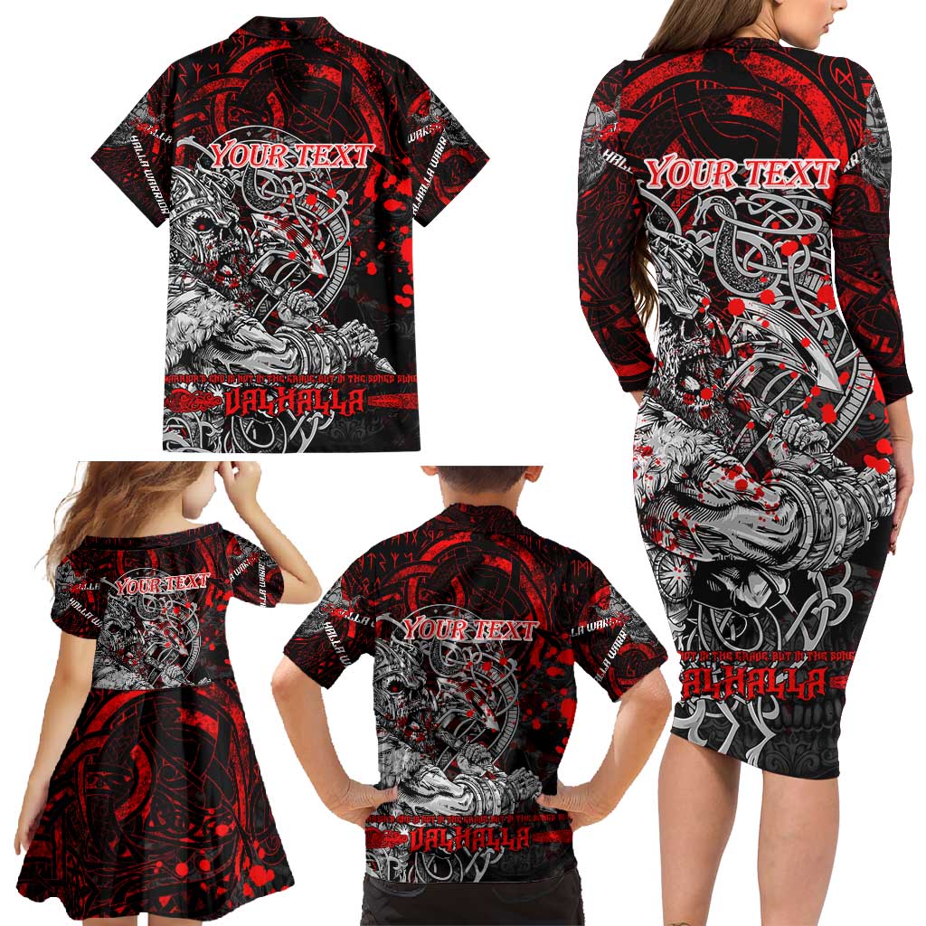 Einherjar Valhalla Family Matching Long Sleeve Bodycon Dress and Hawaiian Shirt Viking Warrior Rage Style