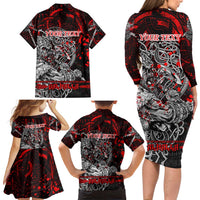 Einherjar Valhalla Family Matching Long Sleeve Bodycon Dress and Hawaiian Shirt Viking Warrior Rage Style