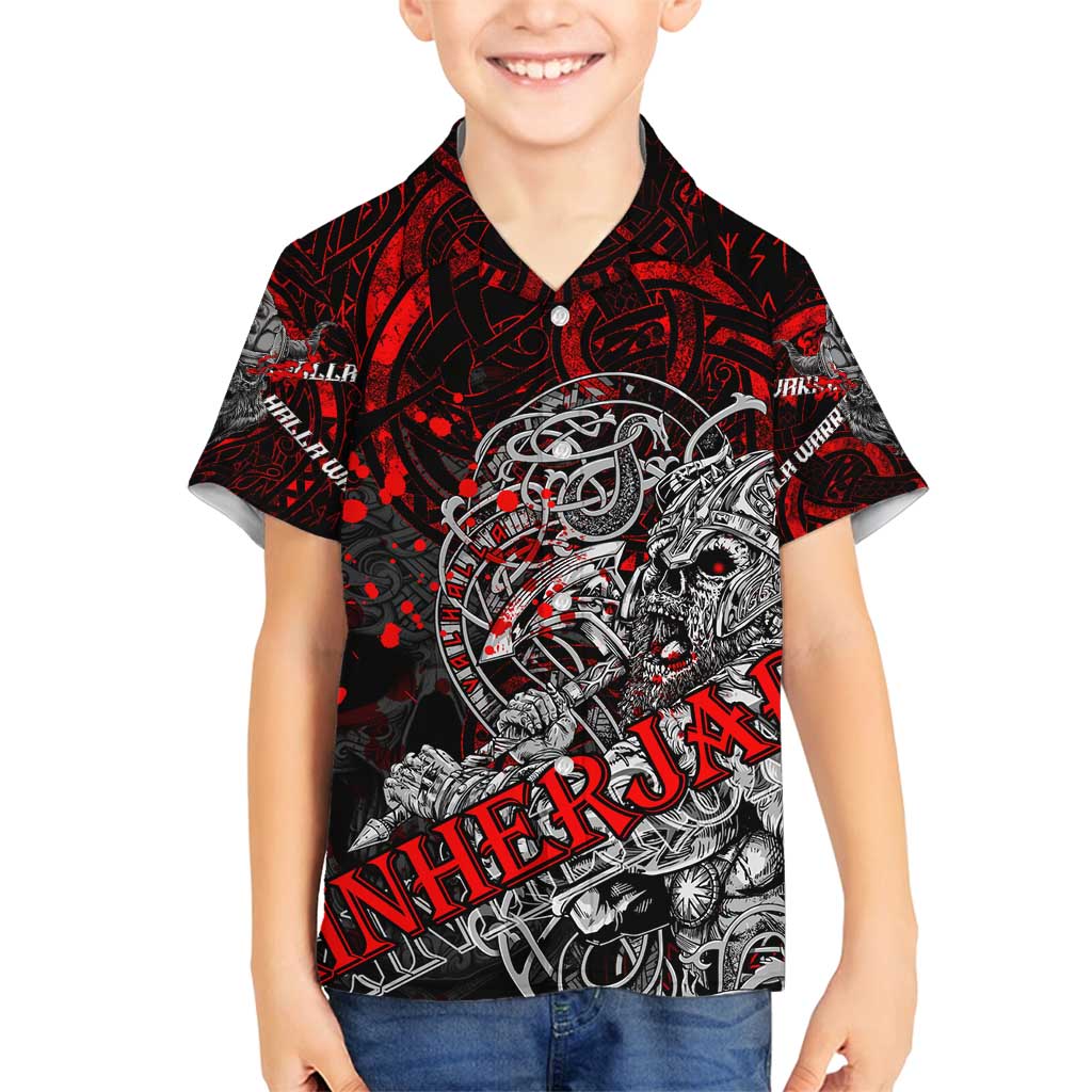 Einherjar Valhalla Family Matching Long Sleeve Bodycon Dress and Hawaiian Shirt Viking Warrior Rage Style