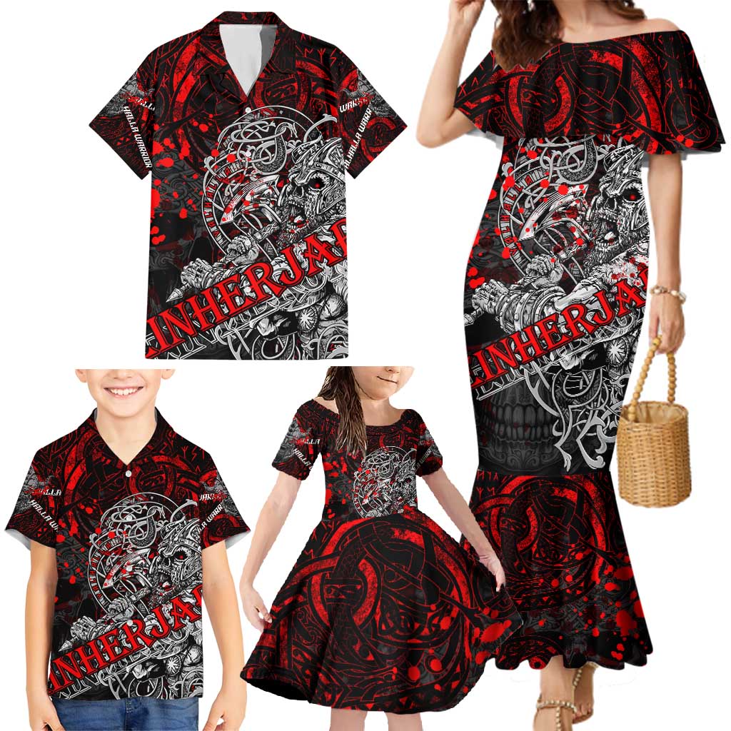 Einherjar Valhalla Family Matching Mermaid Dress and Hawaiian Shirt Viking Warrior Rage Style