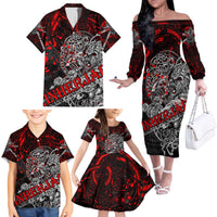 Einherjar Valhalla Family Matching Off The Shoulder Long Sleeve Dress and Hawaiian Shirt Viking Warrior Rage Style