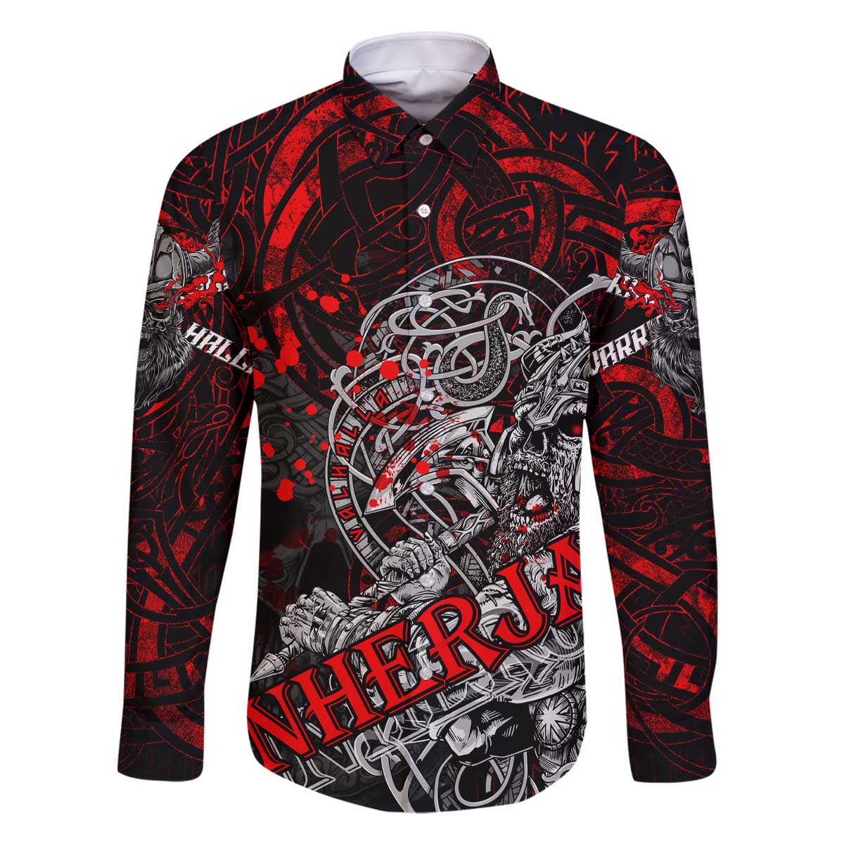 Einherjar Valhalla Family Matching Off The Shoulder Long Sleeve Dress and Hawaiian Shirt Viking Warrior Rage Style