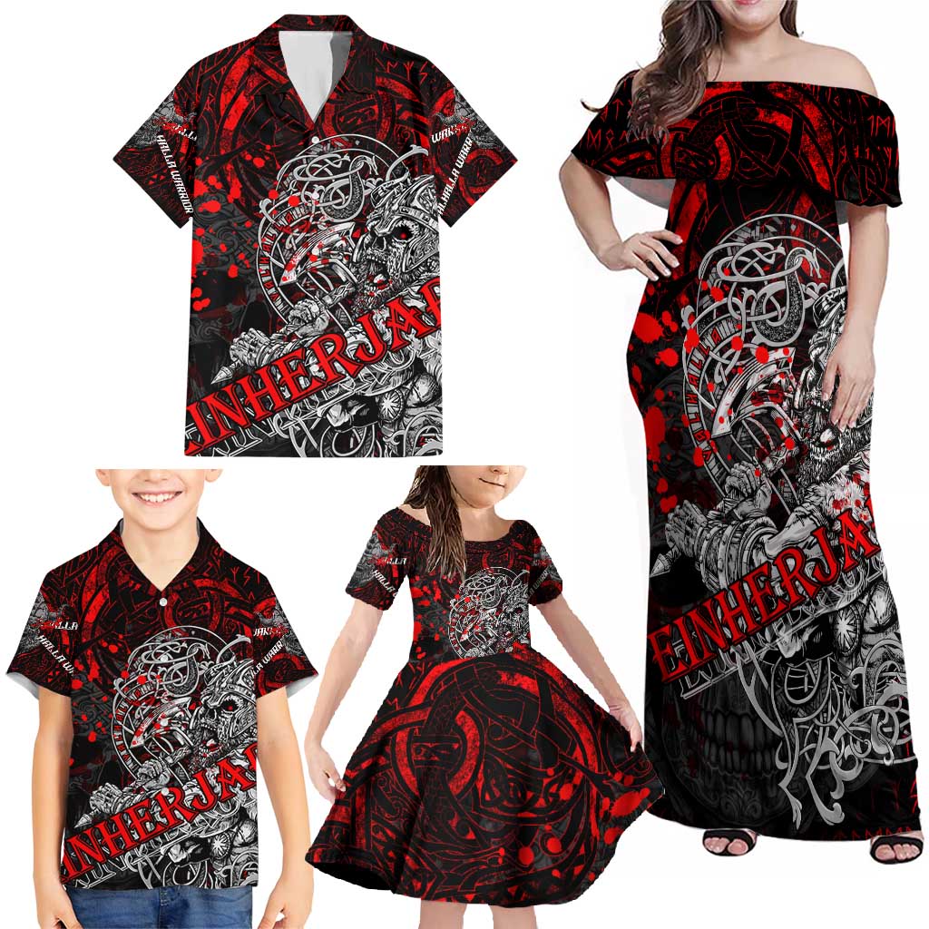 Einherjar Valhalla Family Matching Off Shoulder Maxi Dress and Hawaiian Shirt Viking Warrior Rage Style