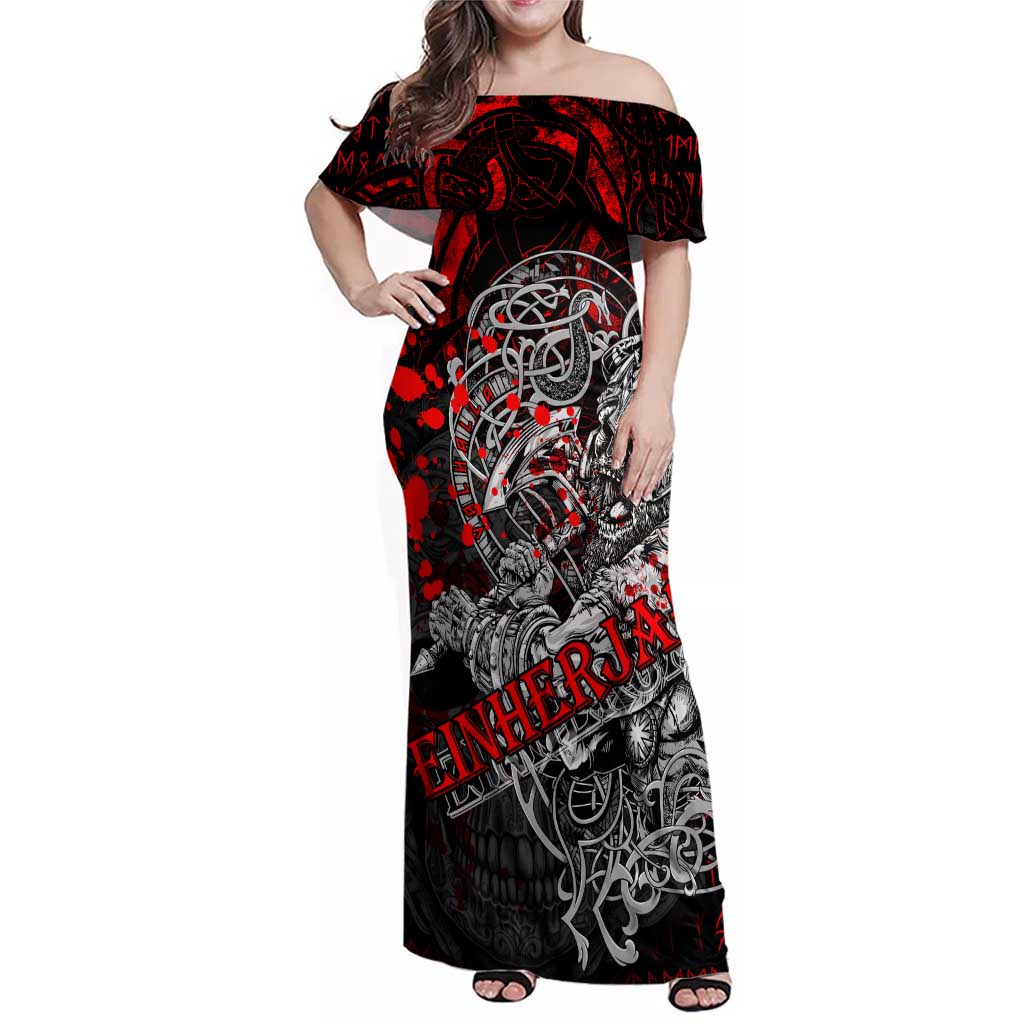 Einherjar Valhalla Family Matching Off Shoulder Maxi Dress and Hawaiian Shirt Viking Warrior Rage Style