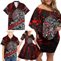 Einherjar Valhalla Family Matching Off Shoulder Short Dress and Hawaiian Shirt Viking Warrior Rage Style