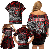 Einherjar Valhalla Family Matching Off Shoulder Short Dress and Hawaiian Shirt Viking Warrior Rage Style