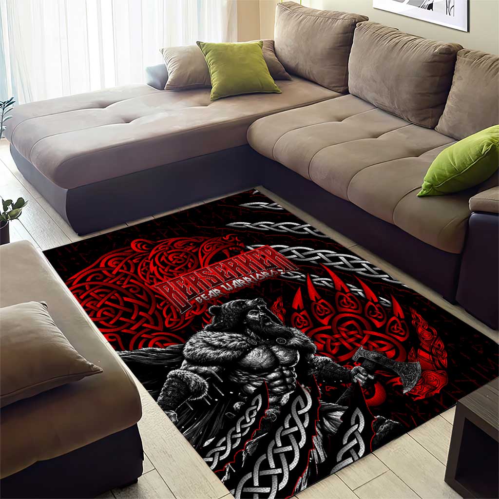 Berserker Bear Warrior Viking Area Rug Tribal Strength and Runic Blood