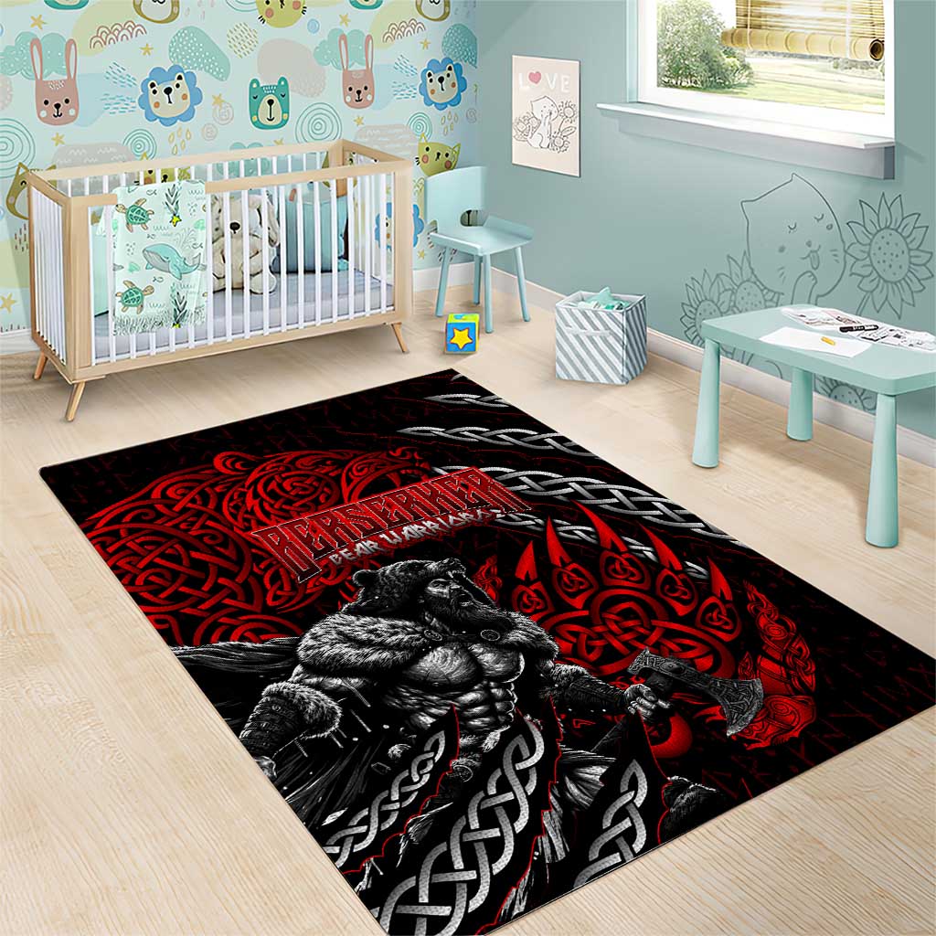 Berserker Bear Warrior Viking Area Rug Tribal Strength and Runic Blood