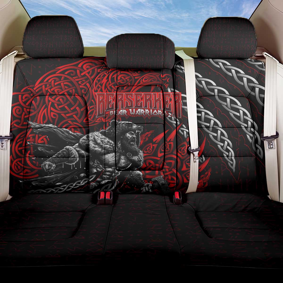 Berserker Bear Warrior Viking Back Car Seat Cover Tribal Strength and Runic Blood