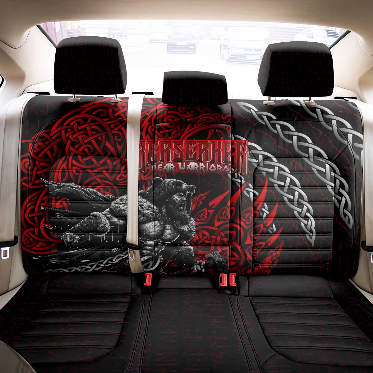 Berserker Bear Warrior Viking Back Car Seat Cover Tribal Strength and Runic Blood