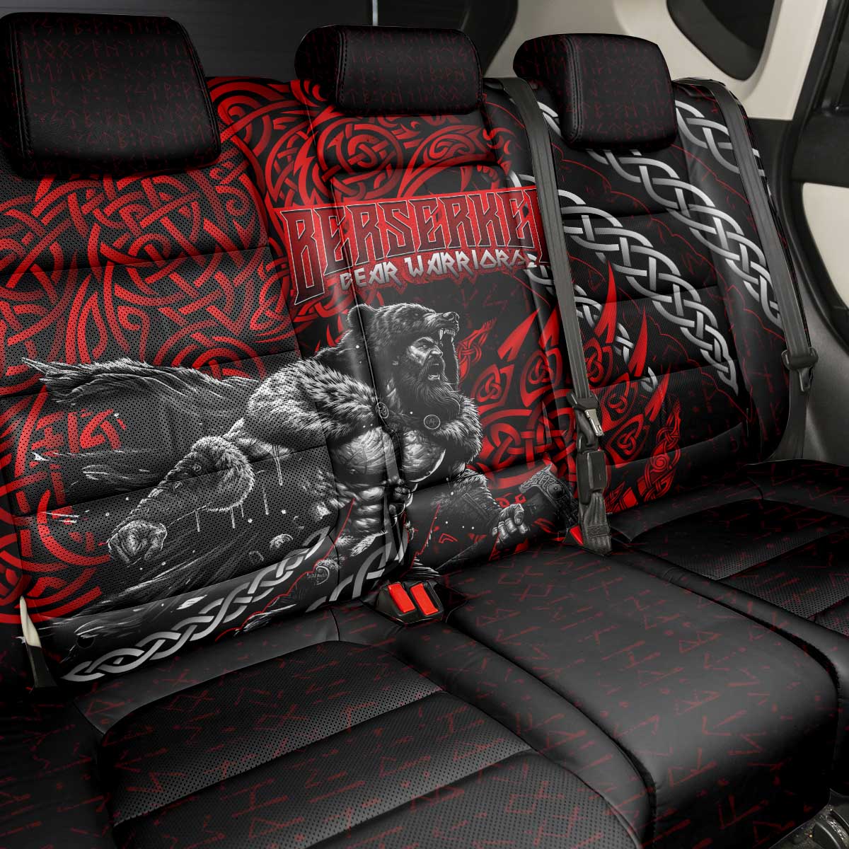 Berserker Bear Warrior Viking Back Car Seat Cover Tribal Strength and Runic Blood