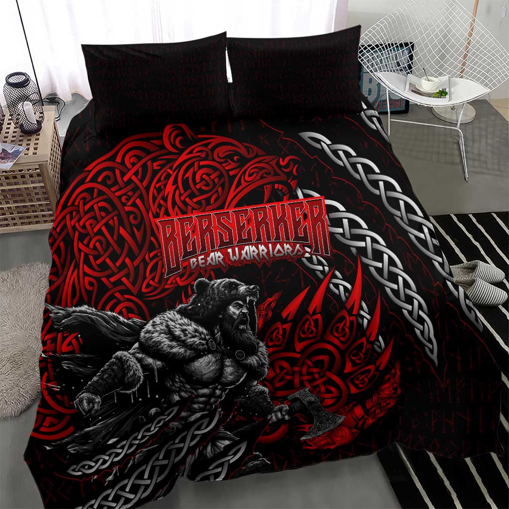 Berserker Bear Warrior Viking Bedding Set Tribal Strength and Runic Blood