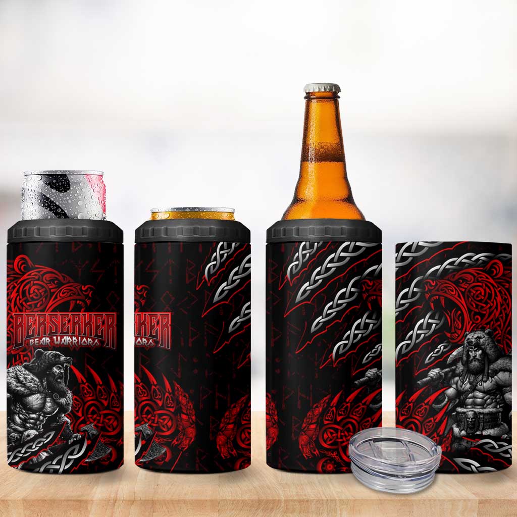 Berserker Bear Warrior Viking 4 in 1 Can Cooler Tumbler Tribal Strength and Runic Blood