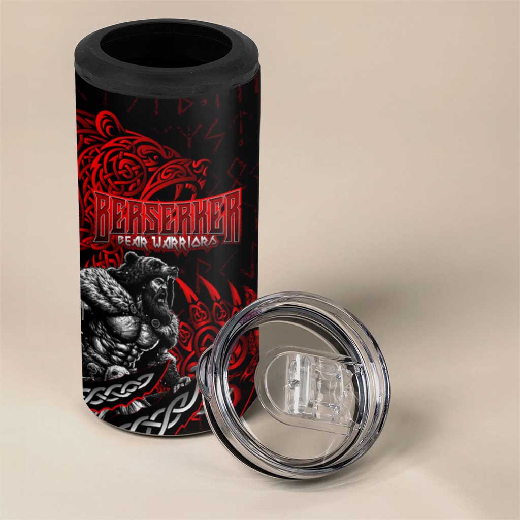 Berserker Bear Warrior Viking 4 in 1 Can Cooler Tumbler Tribal Strength and Runic Blood