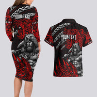 Berserker Bear Warrior Viking Couples Matching Long Sleeve Bodycon Dress and Hawaiian Shirt Tribal Strength and Runic Blood