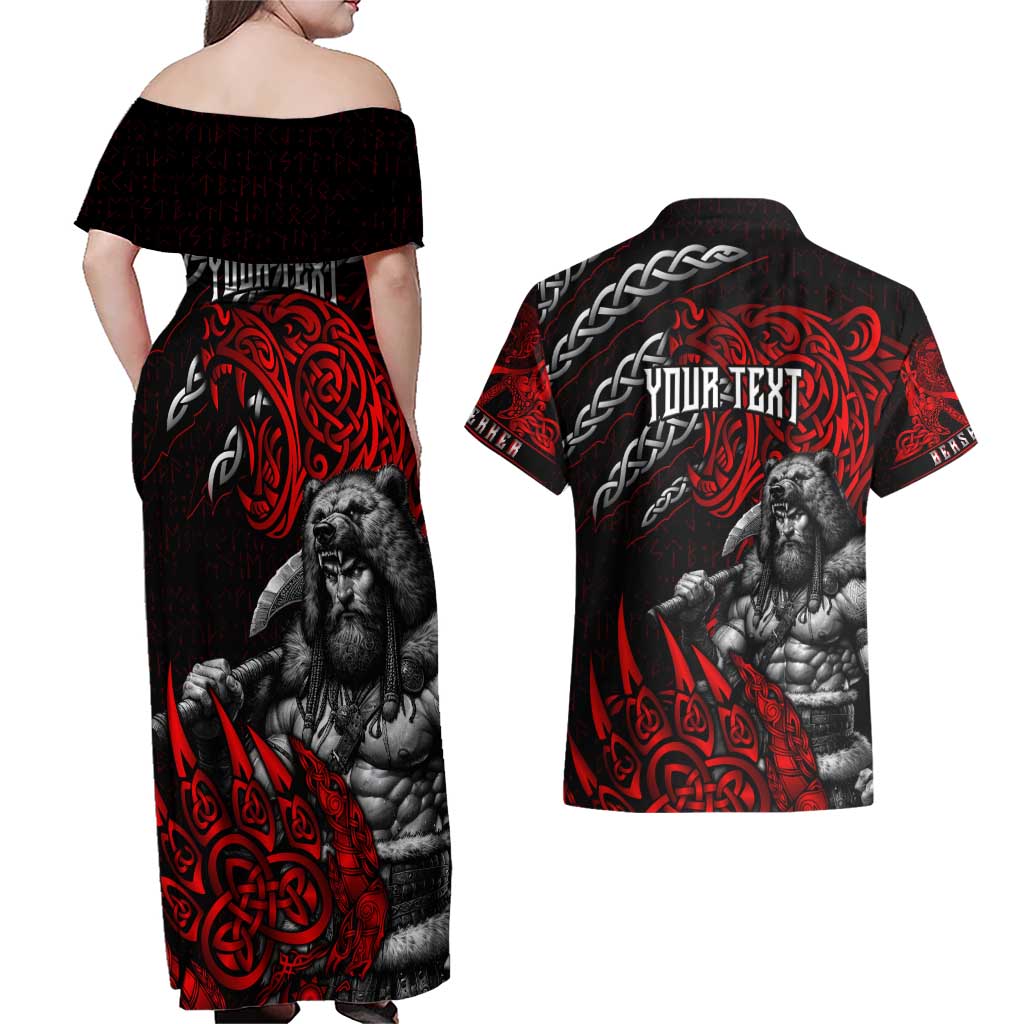 Berserker Bear Warrior Viking Couples Matching Off Shoulder Maxi Dress and Hawaiian Shirt Tribal Strength and Runic Blood
