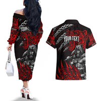 Berserker Bear Warrior Viking Couples Matching Off The Shoulder Long Sleeve Dress and Hawaiian Shirt Tribal Strength and Runic Blood
