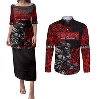 Berserker Bear Warrior Viking Couples Matching Puletasi and Long Sleeve Button Shirt Tribal Strength and Runic Blood
