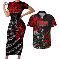 Berserker Bear Warrior Viking Couples Matching Short Sleeve Bodycon Dress and Hawaiian Shirt Tribal Strength and Runic Blood