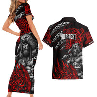 Berserker Bear Warrior Viking Couples Matching Short Sleeve Bodycon Dress and Hawaiian Shirt Tribal Strength and Runic Blood