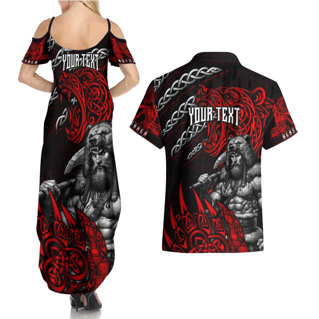 Berserker Bear Warrior Viking Couples Matching Summer Maxi Dress and Hawaiian Shirt Tribal Strength and Runic Blood