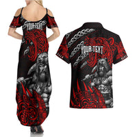 Berserker Bear Warrior Viking Couples Matching Summer Maxi Dress and Hawaiian Shirt Tribal Strength and Runic Blood