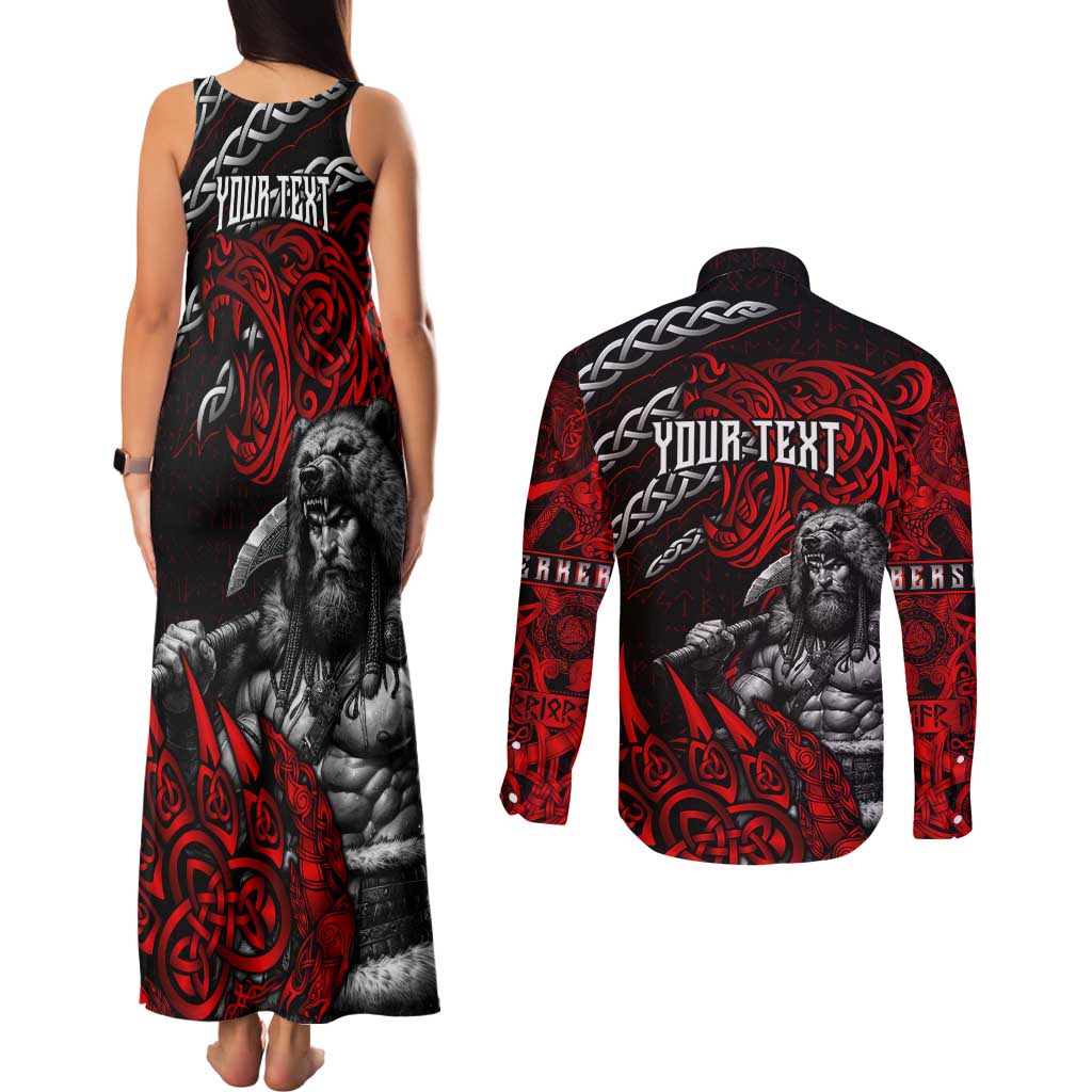 Berserker Bear Warrior Viking Couples Matching Tank Maxi Dress and Long Sleeve Button Shirt Tribal Strength and Runic Blood