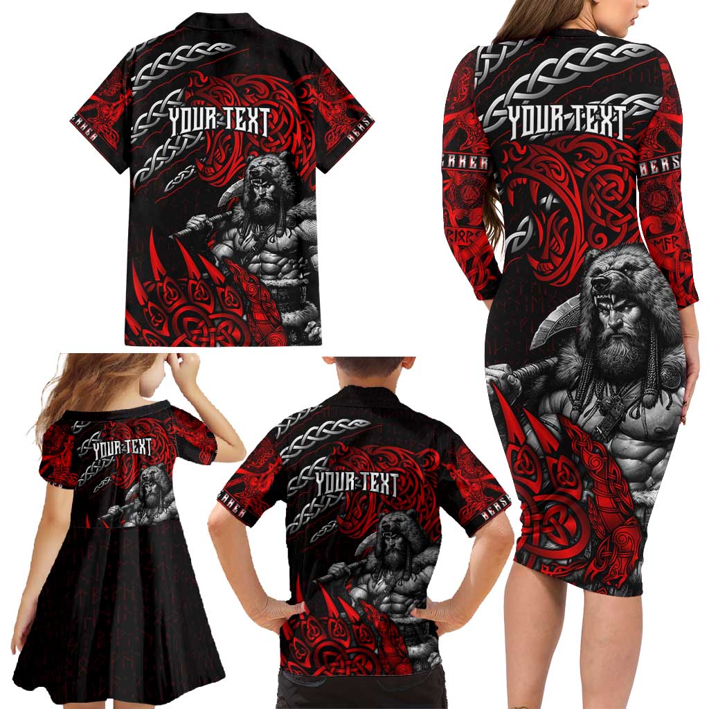 Berserker Bear Warrior Viking Family Matching Long Sleeve Bodycon Dress and Hawaiian Shirt Tribal Strength and Runic Blood