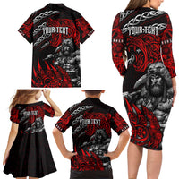 Berserker Bear Warrior Viking Family Matching Long Sleeve Bodycon Dress and Hawaiian Shirt Tribal Strength and Runic Blood