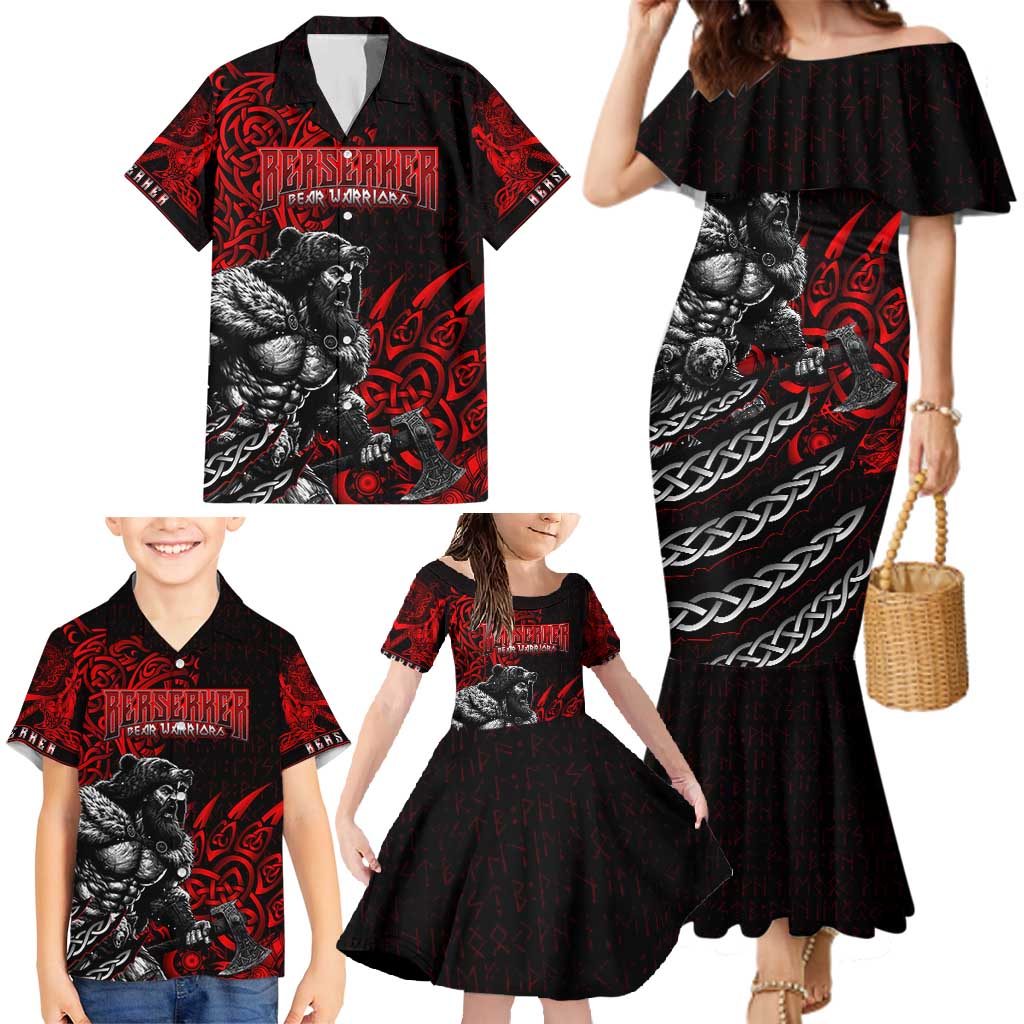 Berserker Bear Warrior Viking Family Matching Mermaid Dress and Hawaiian Shirt Tribal Strength and Runic Blood