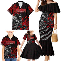 Berserker Bear Warrior Viking Family Matching Mermaid Dress and Hawaiian Shirt Tribal Strength and Runic Blood