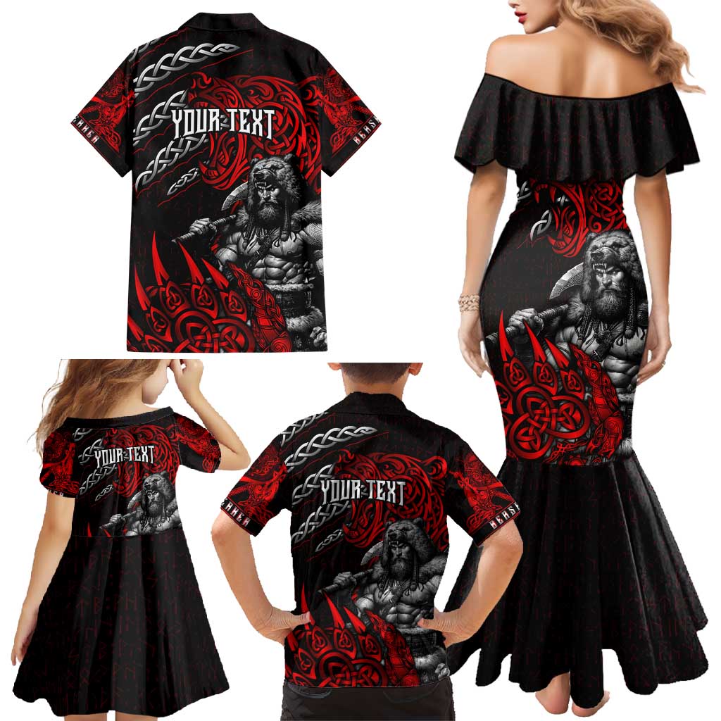 Berserker Bear Warrior Viking Family Matching Mermaid Dress and Hawaiian Shirt Tribal Strength and Runic Blood