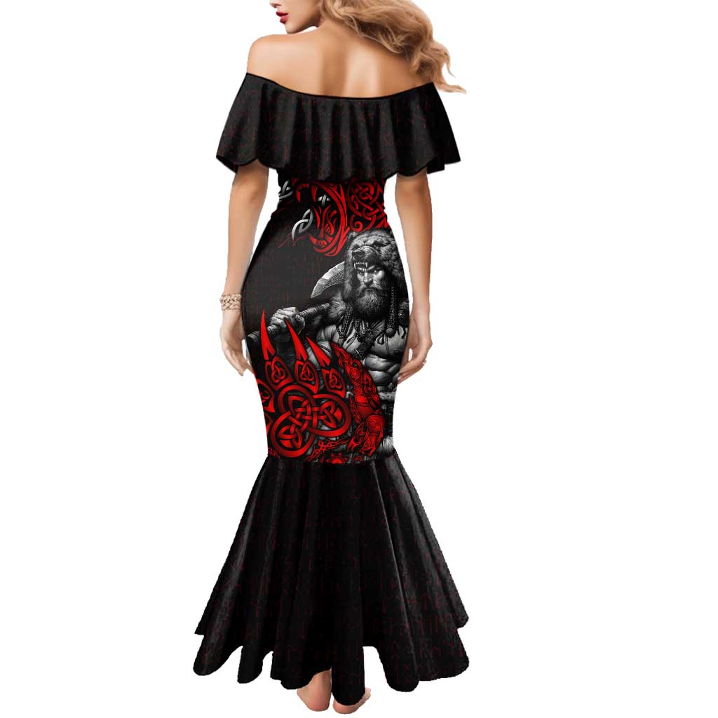 Berserker Bear Warrior Viking Family Matching Mermaid Dress and Hawaiian Shirt Tribal Strength and Runic Blood