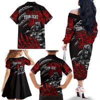 Berserker Bear Warrior Viking Family Matching Off The Shoulder Long Sleeve Dress and Hawaiian Shirt Tribal Strength and Runic Blood