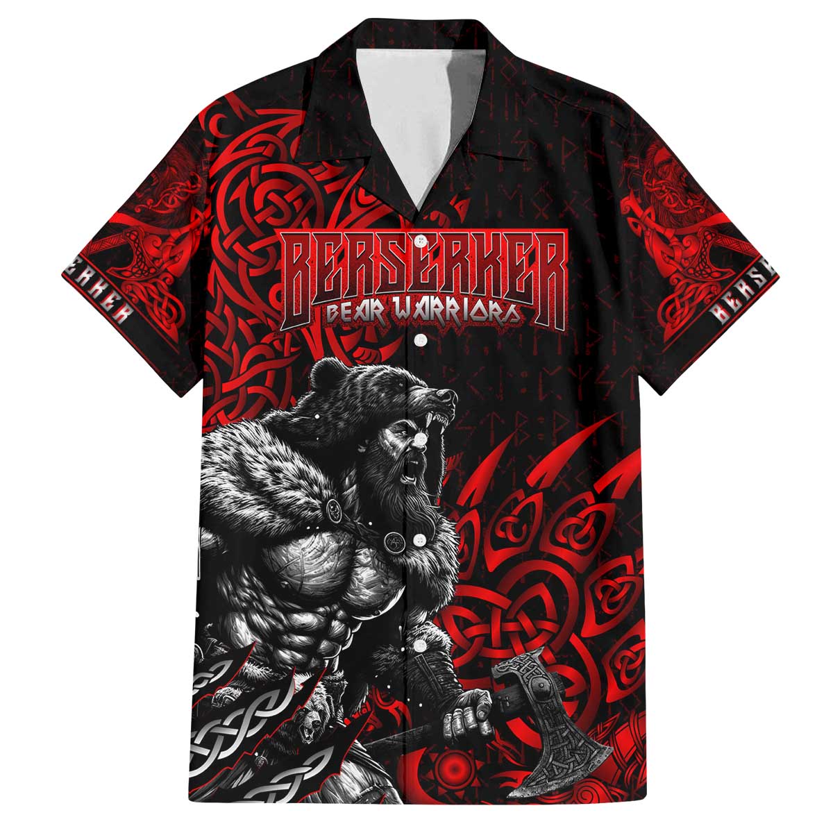 Berserker Bear Warrior Viking Family Matching Off The Shoulder Long Sleeve Dress and Hawaiian Shirt Tribal Strength and Runic Blood