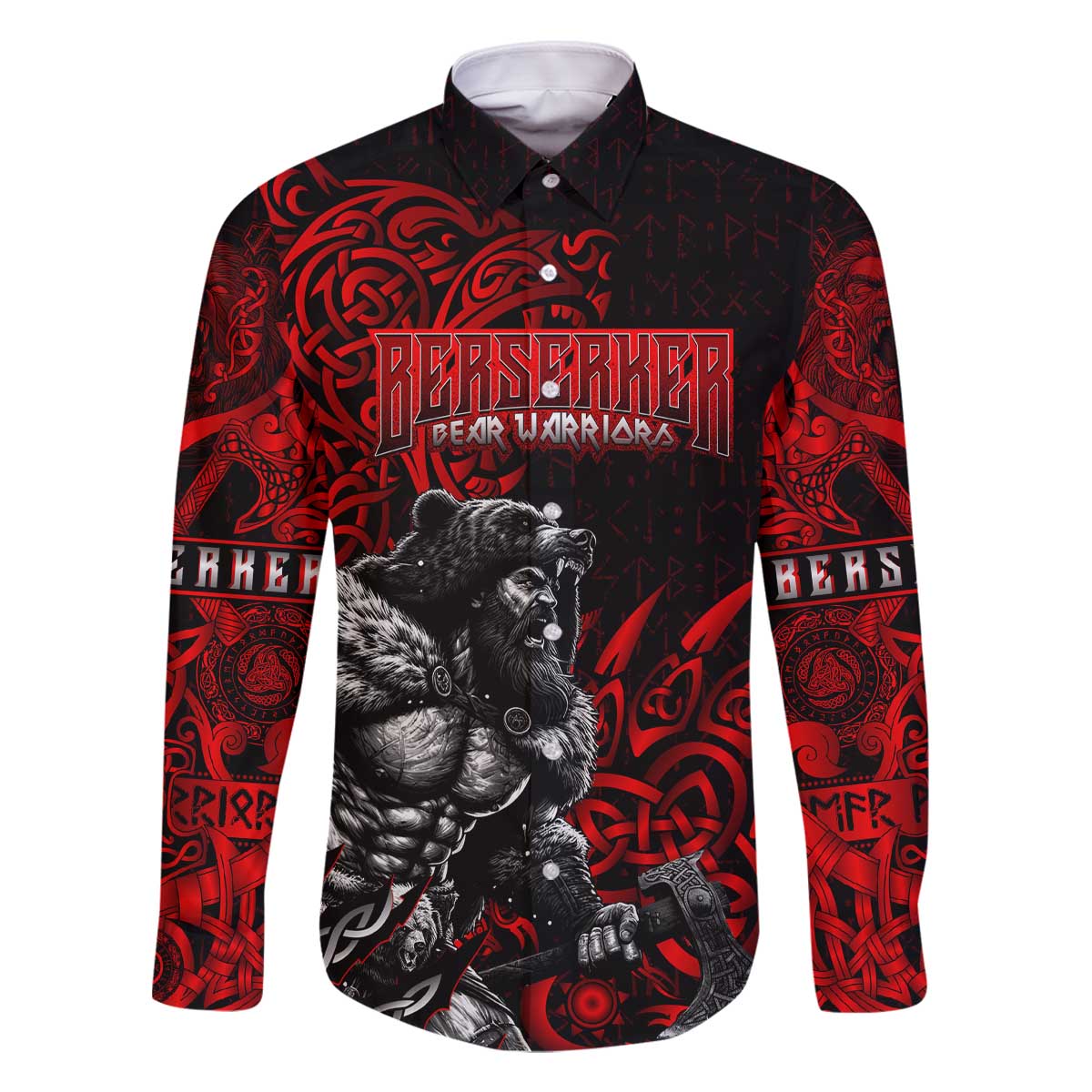 Berserker Bear Warrior Viking Family Matching Off The Shoulder Long Sleeve Dress and Hawaiian Shirt Tribal Strength and Runic Blood