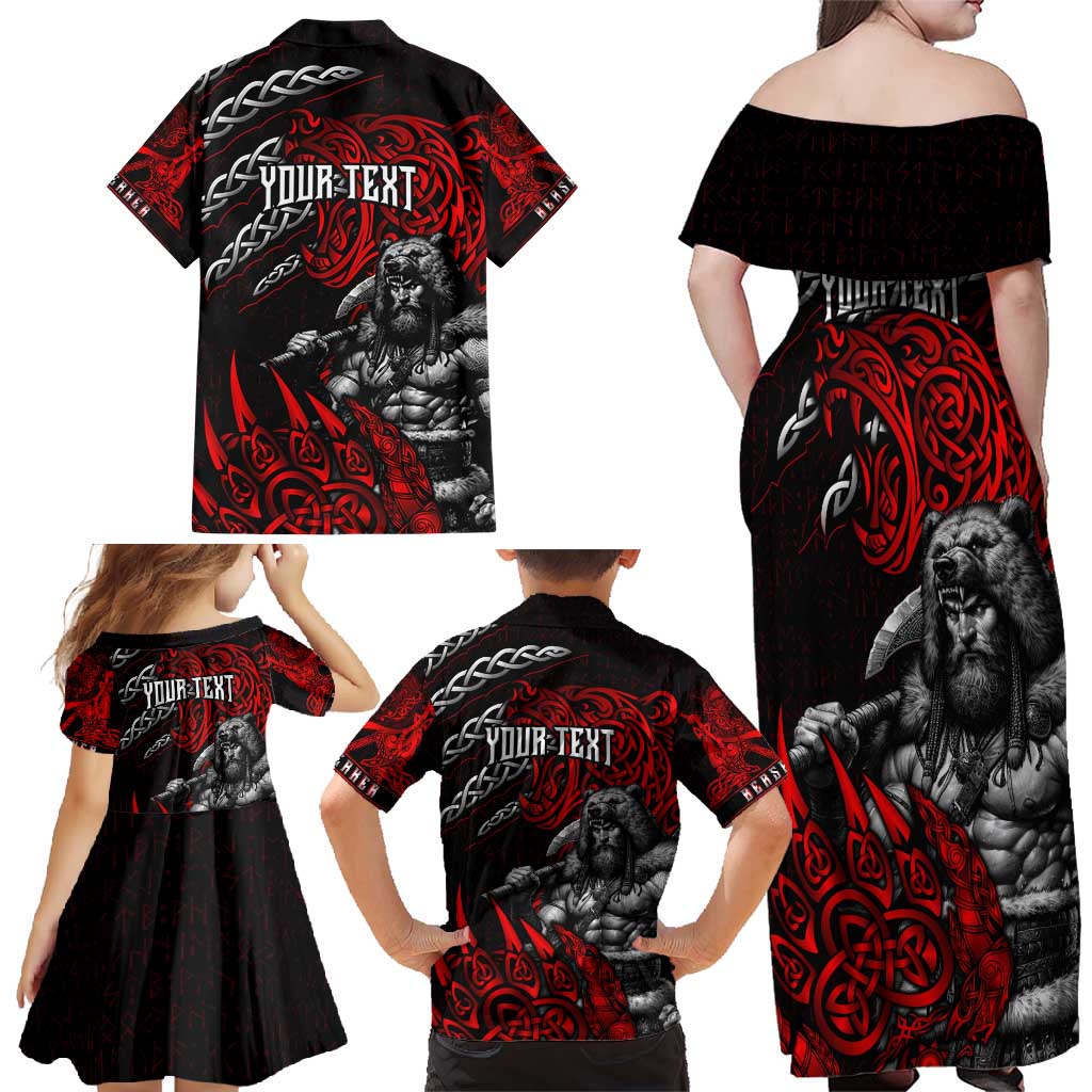 Berserker Bear Warrior Viking Family Matching Off Shoulder Maxi Dress and Hawaiian Shirt Tribal Strength and Runic Blood