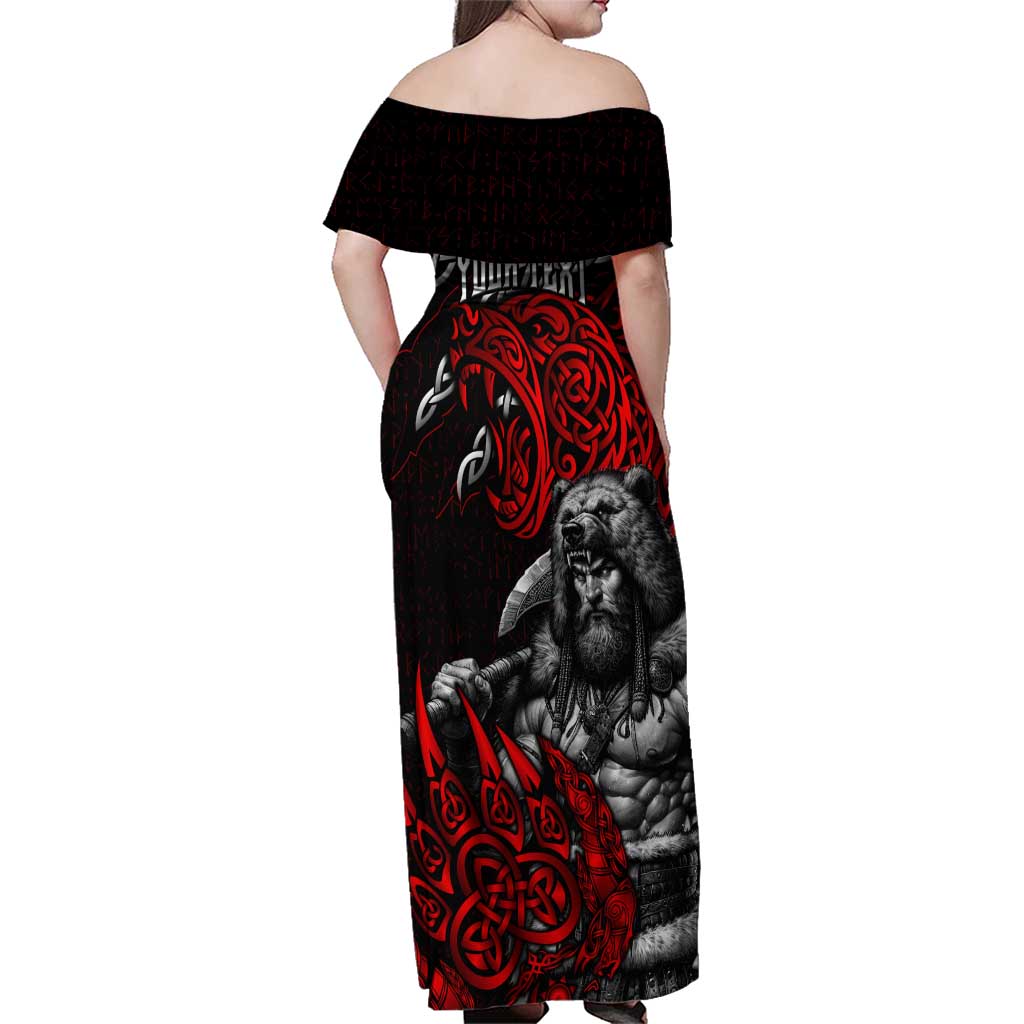 Berserker Bear Warrior Viking Family Matching Off Shoulder Maxi Dress and Hawaiian Shirt Tribal Strength and Runic Blood