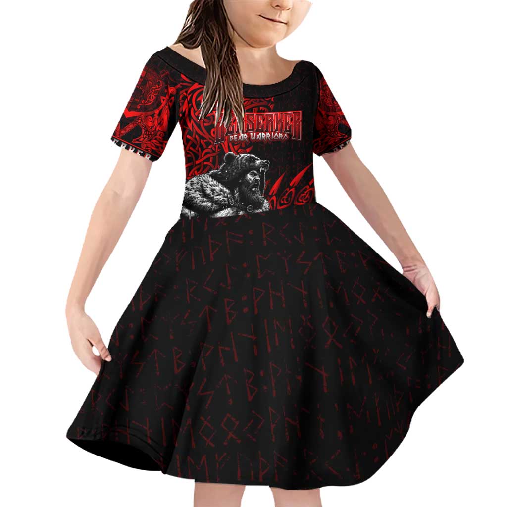 Berserker Bear Warrior Viking Family Matching Off Shoulder Short Dress and Hawaiian Shirt Tribal Strength and Runic Blood