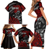 Berserker Bear Warrior Viking Family Matching Short Sleeve Bodycon Dress and Hawaiian Shirt Tribal Strength and Runic Blood