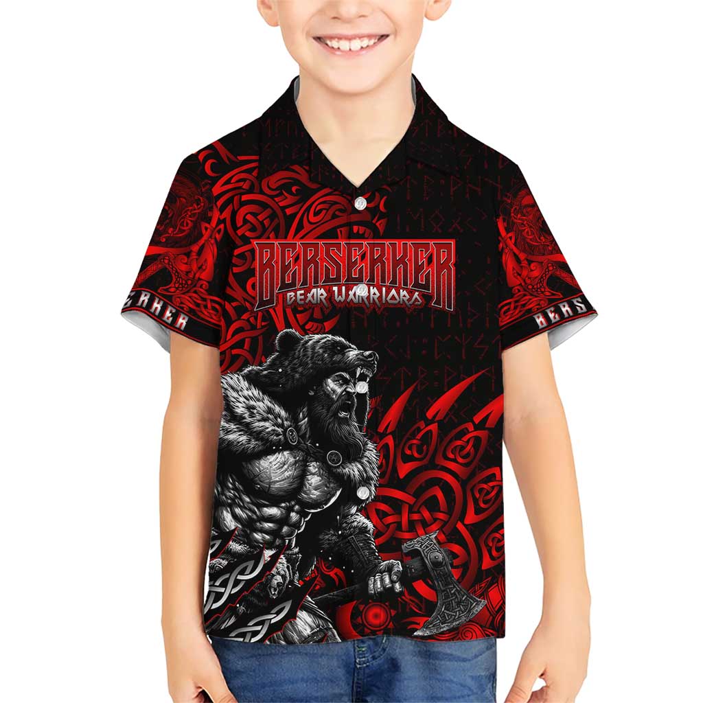 Berserker Bear Warrior Viking Family Matching Short Sleeve Bodycon Dress and Hawaiian Shirt Tribal Strength and Runic Blood