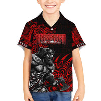 Berserker Bear Warrior Viking Family Matching Short Sleeve Bodycon Dress and Hawaiian Shirt Tribal Strength and Runic Blood