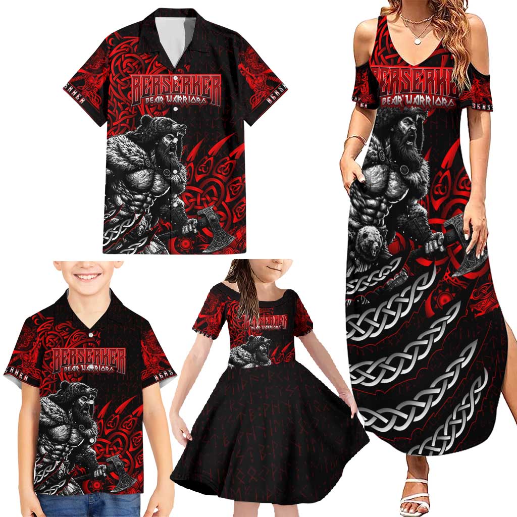 Berserker Bear Warrior Viking Family Matching Summer Maxi Dress and Hawaiian Shirt Tribal Strength and Runic Blood