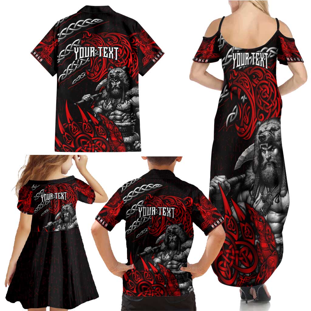 Berserker Bear Warrior Viking Family Matching Summer Maxi Dress and Hawaiian Shirt Tribal Strength and Runic Blood